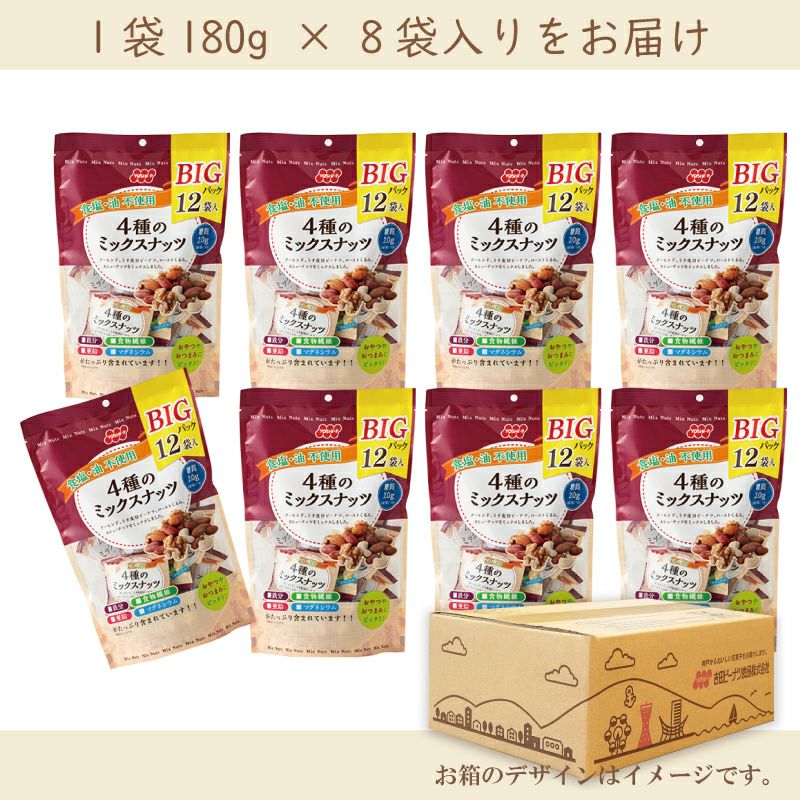 BIGパック食塩・油不使用4種のミックスナッツ12袋 180g×8個